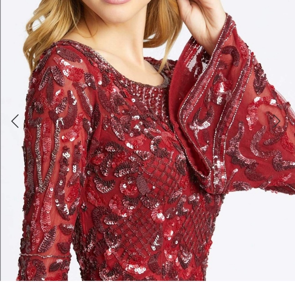 Mac Duggal Red Sequin Long Sleeve Evening Dress